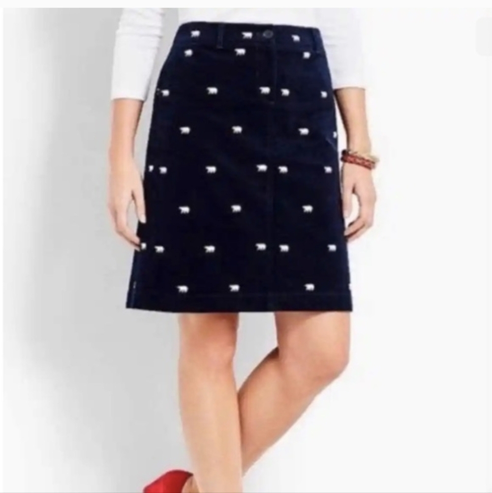 Talbots Polar Bear Embroidered Velveteen Skirt Size 6 Navy A-Line Knee-Length
